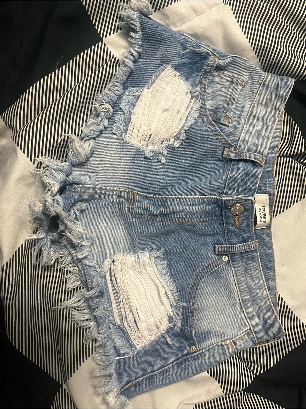 Forever 21 Light Wash Distressed Denim Shorts